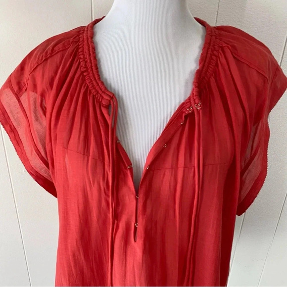 IRO Maeva Voile Peasant Tie Wide Cap Sleeves Coral Blouse 4 US/36 Boho - Picture 5 of 16